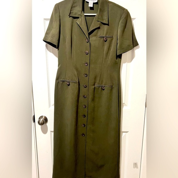 Vintage Jessica Howard Army Green Long Womens Dress Sz.8 - Picture 2 of 7